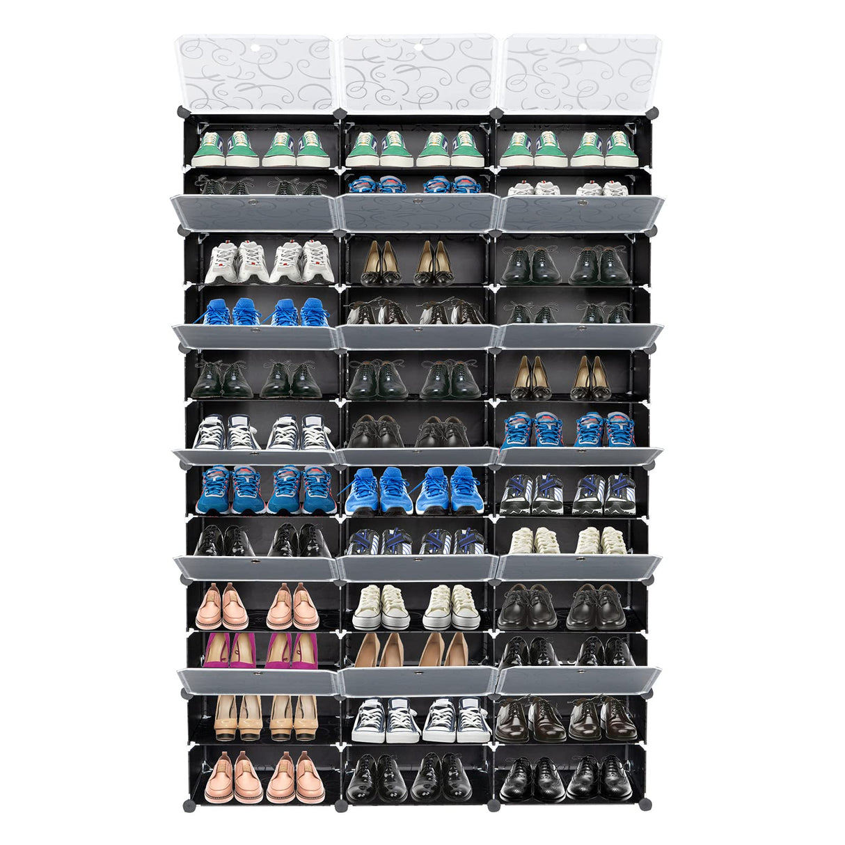 Generic 12-Tier Portable 72 Pair Shoe Rack Organizer 36 Grids Tower Shelf Storage Cabinet Stand Expandable for Heels, Boots, Slippers (Black) Generic