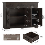 HOSTACK Modern Farmhouse Buffet Sideboard Cabinet, Barn Doors Storage Cabinet with Drawers and Shelves, Wood Coffee Bar Cabinet with Storage for Dining Room, Kitchen, Living Room, Dark Brown HOSTACK