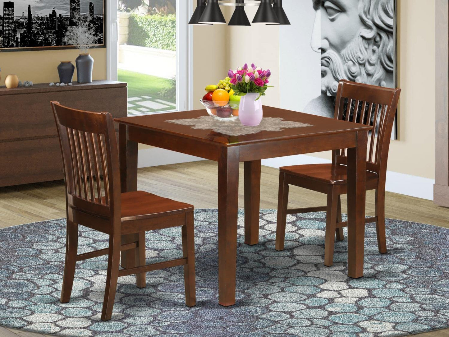 East West Furniture Oxford 3 Piece Room Set Contains a Square Kitchen Table and 2 Dining Chairs, 36x36 Inch, Mahogany - WoodArtSupply