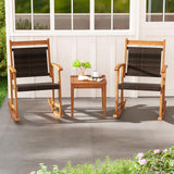 Tangkula 3 Pieces Patio Rocking Chair Set, Patiojoy Acacia Wood Rocker with Side Table, Outdoor Chairs with Wicker Rattan Seat & Backrest, Patio Bistro Set for Garden, Backyard, Poolside Tangkula