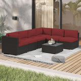 Crownland 7 Pieces Outdoor Patio Furniture Sets, All-Weather Black Wicker Rattan Sectional Sofa, Modern Glass Coffee Table and Washable Seat Cushion with Zipper(Red) Crownland