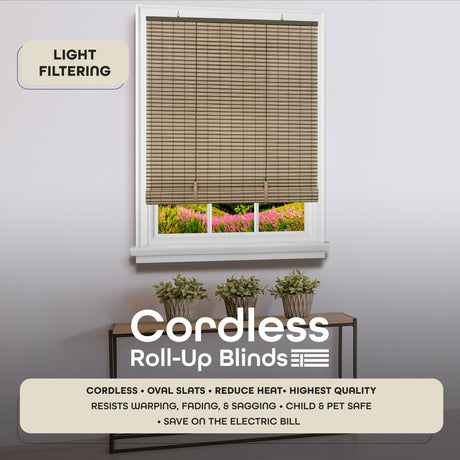 Achim Home Furnishings Cordless Veranda Vinyl Roll-Up Blind 30 Inch Width x 72 Inch Length - Cocoa/Almond Achim Home Furnishings
