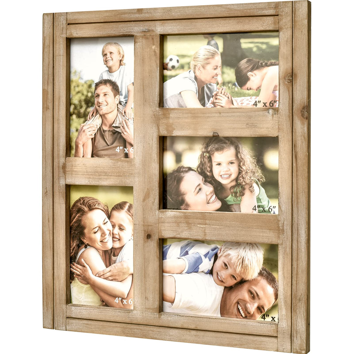 JUMBO DECOR Rustic Distressed Picture Photo Frame Collage - Farmhouse Natural Wood with 5 Openings 4x6 Picture Frame Wall Decor for Wall Hanging JUMBO DECOR