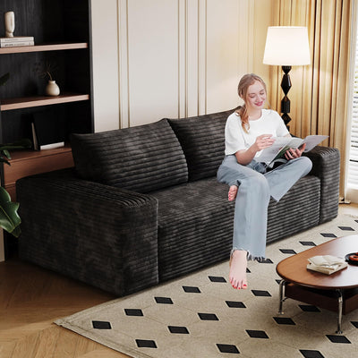 Ningering 63" Sofa in a Box Compressed, Boneless Couch with Wide Armrests & 2 Cushions, Cloud loveseat Sofa for Living Room, Memory Foam, Deep Seat, Corduroy Fabric, No Assembly (Black, 2)