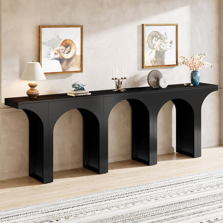 Tribesigns Black Console Table, 94-Inch Entryway Console Table, Wood Sofa Table Behind Couch with Arched Base, Narrow Hallway Table, Modern Foyer Accent Table for Entrance Living Room (Set of 2) Tribesigns