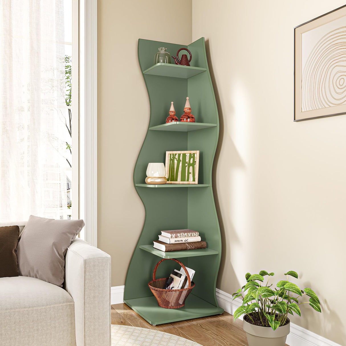 LITTLE TREE Small Corner Shelf, Modern 5-Tier Wall Corner Bookshelf, Stylish Bookcase Storage Rack for Small Space, Living Room, Bedroom LITTLE TREE