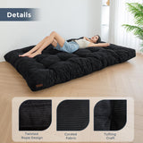 MAXYOYO 6" Futon Mattress Full Size, Tufted Futons Sofa Couch Bed with Twisted Rope Design Edging, Thick Corded Fabric Floor Mattress for Adults, Shredded Foam Filling (Frame Not Included), Black MAXYOYO