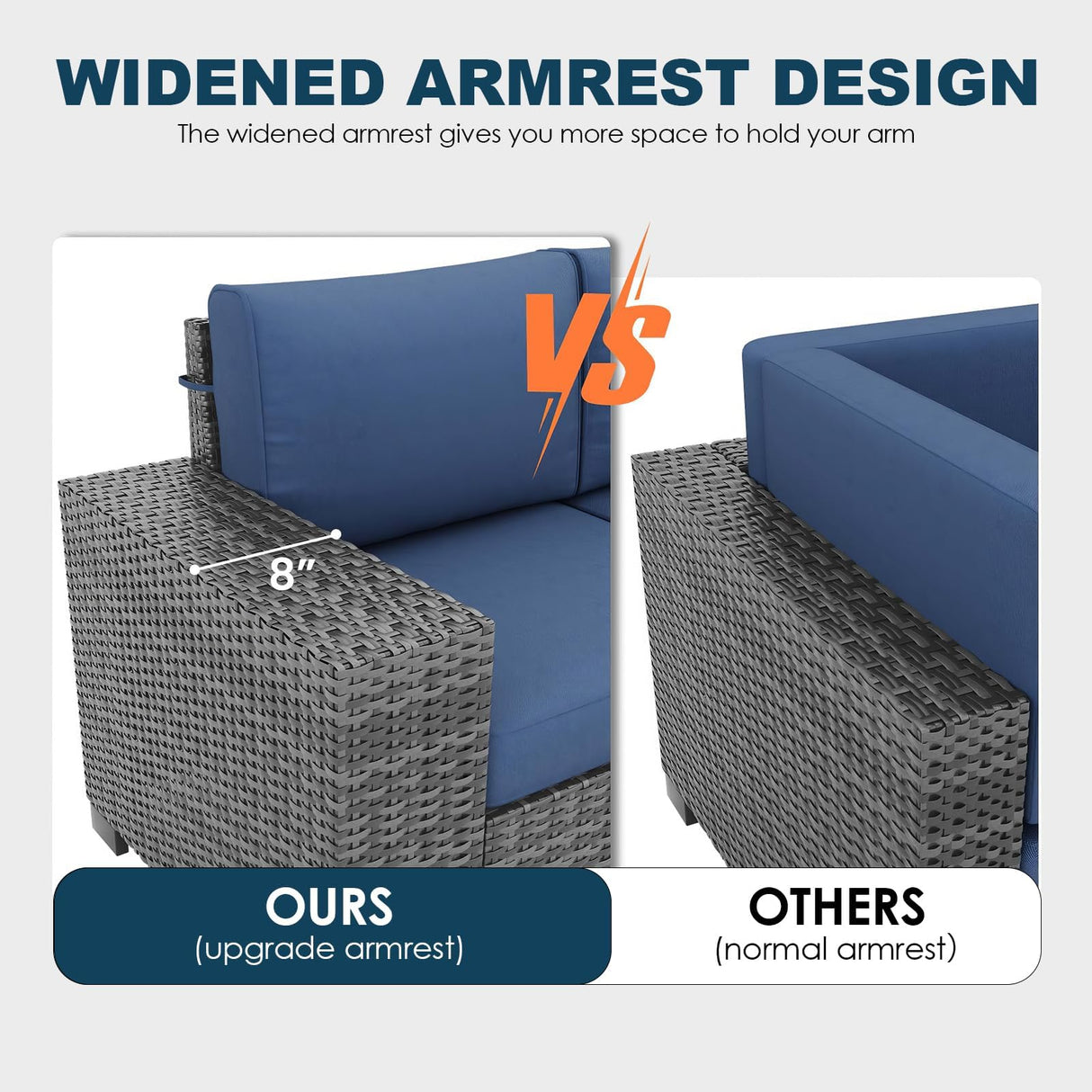 VONZOY 5 Piece Patio Furniture Set with Fire Pit Table, Outdoor Conversation Sets Grey Wicker Rattan Sectional Sofa, 4'' Thickened Cushion Navy Blue (Include Waterproof Cover) VONZOY