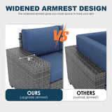 VONZOY 5 Piece Patio Furniture Set with Fire Pit Table, Outdoor Conversation Sets Grey Wicker Rattan Sectional Sofa, 4'' Thickened Cushion Navy Blue (Include Waterproof Cover) VONZOY