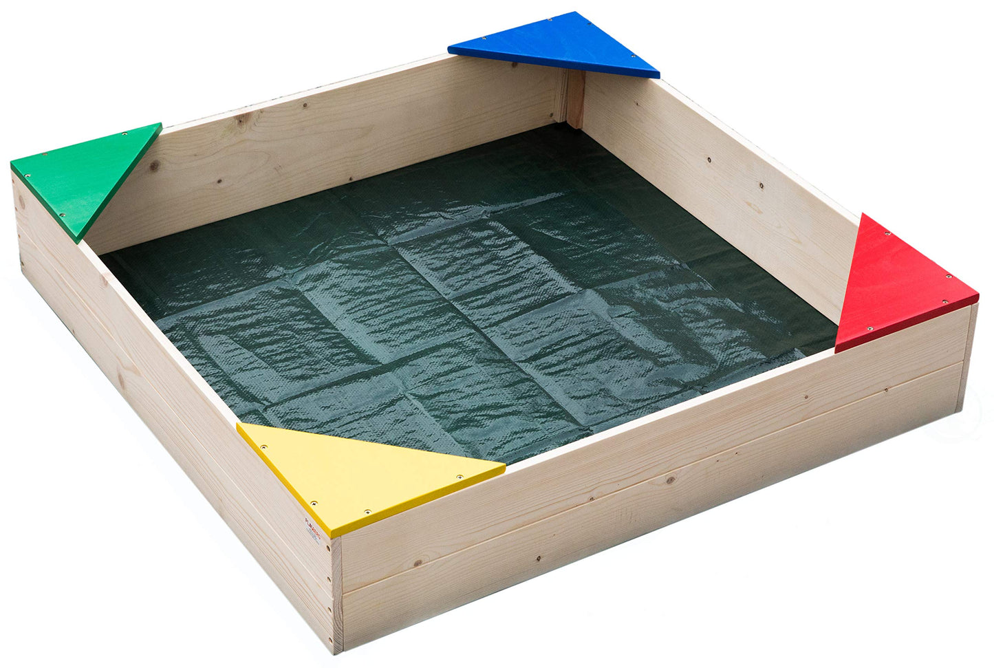 PLAYBERG Outdoor Wooden Sand Box with Floor Cover and Waterproof Protection Cover, Square Sandpit for Kids - WoodArtSupply