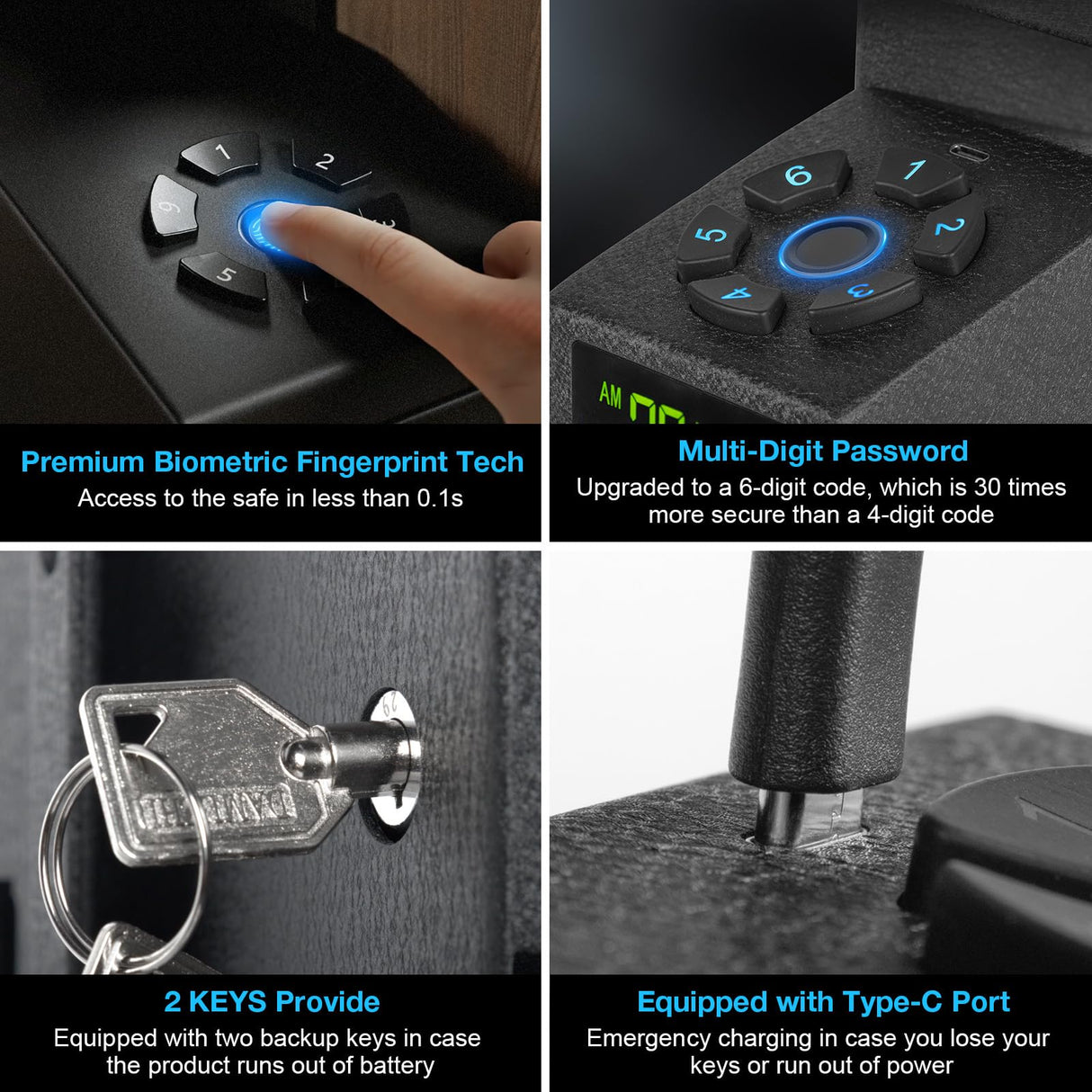 Mutak Gun Safe for Handgun, Drop Down Biometric Pistol Safe, 3 Ways Quick Access with Fingerprint/PIN Code/KEY, Single GunSafe for Nightstand Bedside Home,Wall, Dresser Mutak
