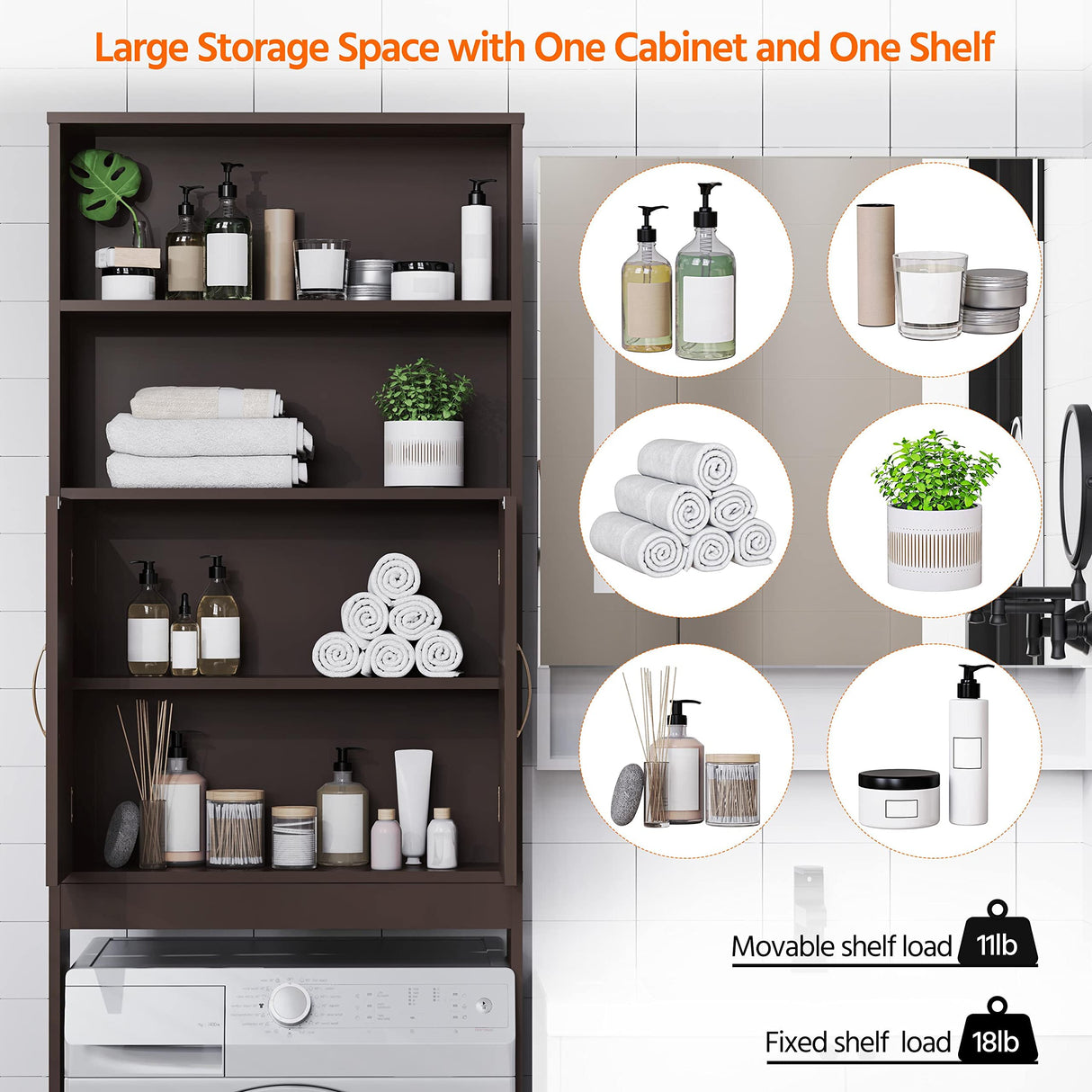 Yaheetech Over The Toilet Storage, Taller Bathroom Organizer Space-Saving Storage Cabinet with Adjustable Shelves and Double Doors, 77 in H, Espresso Yaheetech
