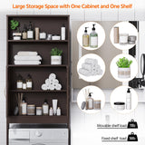 Yaheetech Over The Toilet Storage, Taller Bathroom Organizer Space-Saving Storage Cabinet with Adjustable Shelves and Double Doors, 77 in H, Espresso Yaheetech