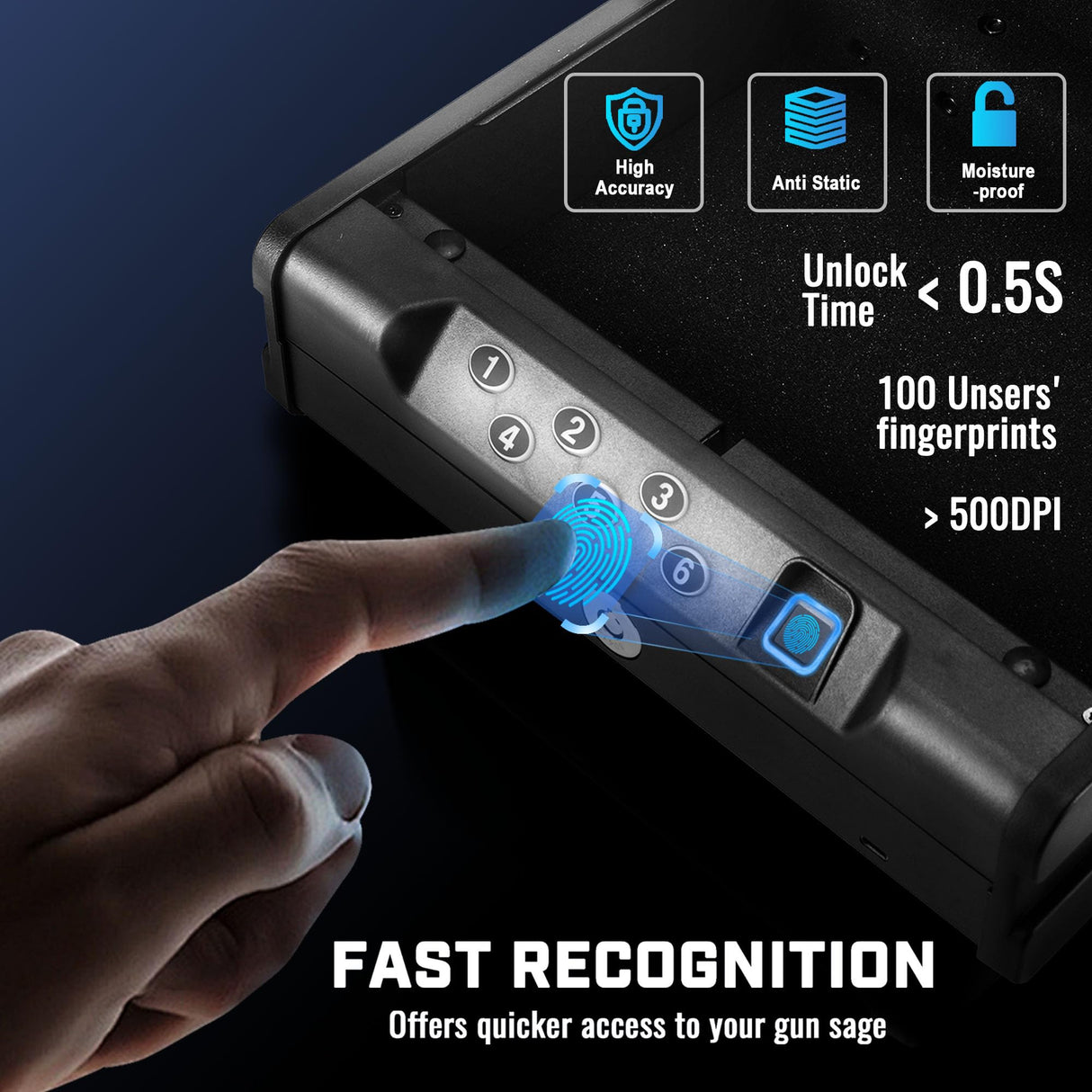 Gun Safe for Handgun - Biometric Gun Safe with Fingerprint/Full-digital Keypad/Key Lock for Pistol Jewelry Cash Safe, Gun Lock Box THIKPO