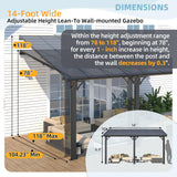 AECOJOY 10' x 14' Adjustable Height Outdoor Lean to Gazebo Pergola for Patio, Large Wall-Mounted 8.1-9.8 Ft Hard Top Metal Heavy Duty Metal Awnings Shelter Pergolas and Gazebos Clearance with Roof AECOJOY