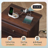 WLIVE Tall Nightstand with Charging Station, Wood Nightstand with 3 Drawers, Side Table for Bedroom, Dorm, End Table with 2 USB Ports and 2 AC Outlets, Bedside Table, Espresso WLIVE