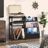 LELELINKY Black End Table,Record Player Stand with Vinyl Storage,3 Tier Side Table with Display Shelf Storage Up to 150 Albums,Industrial Large Record Holder Cabinet for Living Room LELELINKY