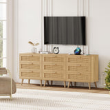 Irontar Set of 2 Rattan Nightstand with Charging Station, Night Stand with 3 Large Rattan Drawers, Accent End Table, Bedside Table with Solid Wooden Legs for Bedroom, Natural BZZ006ME02 Irontar