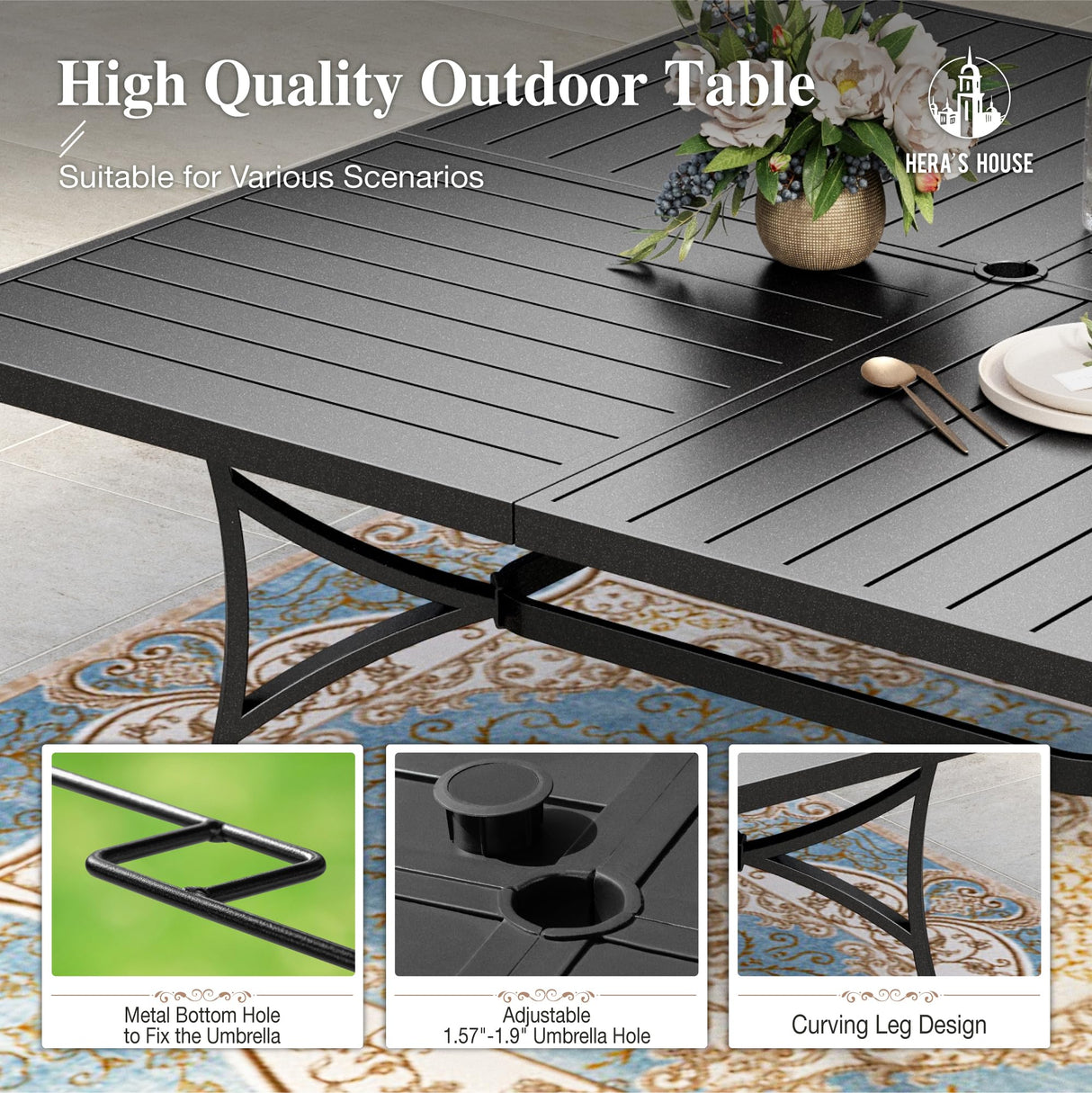 HERA'S HOUSE 9 Pieces Patio Dining Set, Outdoor Table and Chairs Set for 8, 8 x Brown Textilene Dining Chair and 60" Square Metal Dining Table, Outdoor Dining Sets for Lawn Garden Backyard Deck HERA'S HOUSE