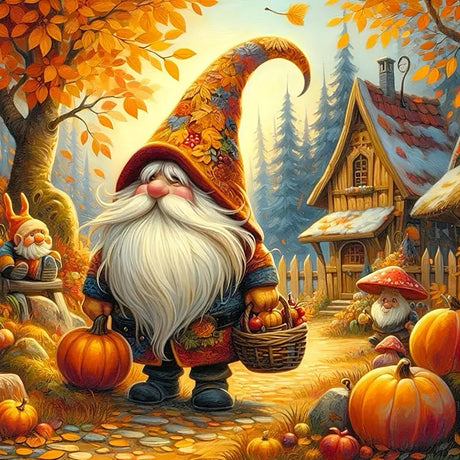 Fall Gnome Pumpkin House Diamond Painting Kits for Adults, 5D Diamond Art Kits for Adults Beginners, DIY Full Round Drill Diamond Dot Painting Gem Art Kits for Adult, Home Wall Decor 13.8x13.8 Inch LKHMVCA
