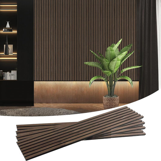 JINDOLI 4 Pack Wood Panels for Wall Decorative Wood Slat Wall Panels for Interior Wall Decor Acoustical Accent Fluted Wall Panels, Sound Absorbing, Modern Wall Decor,Brown, 94 Inch - WoodArtSupply