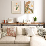 VECELO 55In Extra Long Narrow Sofa/Console Table with Charging Station & Power Outlet and USB Ports, for Entryway, Living Room, Office, Industrial, Brown VECELO