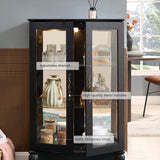 Lighted Curio Cabinet, 44" H Glass Display Case with Adjustable Glass Shelves, Vintage China Cabinet with Mirrored Back Panel & 3-Tier Shelves, Blub Included, Rack for Living Room (Black) CKEASEAN