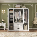 Keloyid Armoire Wardrobe Closet: White Wood Large Bedroom Armoires Wood Wardrobe Cabinet with 4 Door 2 Drawers Tall Closet with Shelves and 2 Hanging Rail Room Keloyid