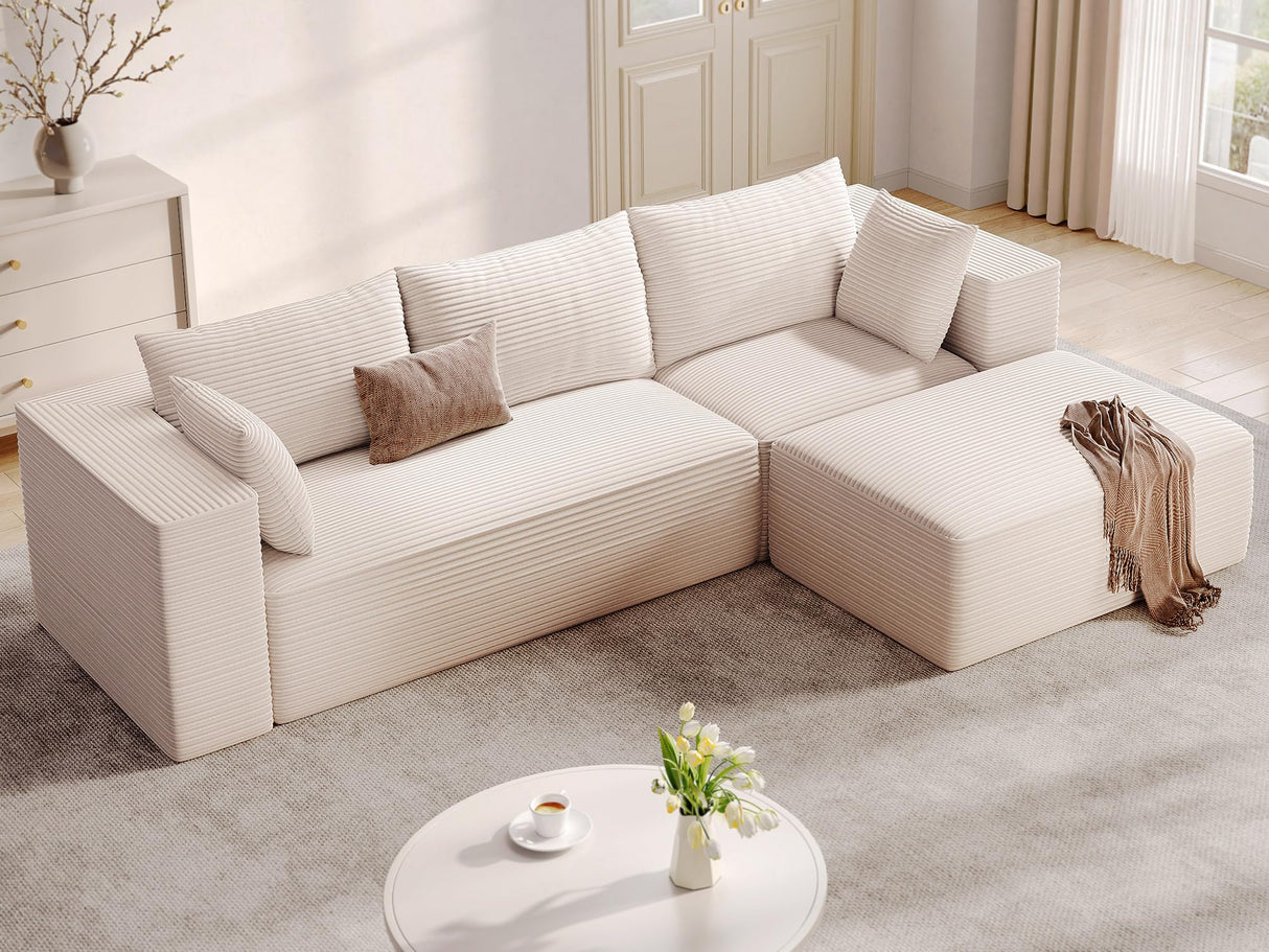 DWVO 108" Modular Sectional Couch with L-Shape Chaise, Modern Cloud Sectional Sofa with Deep Seat, Upholstered Couches for Living Room Bedroom, No Assembly Required, Beige DWVO