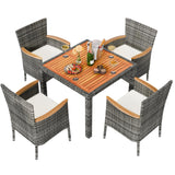 Shintenchi 5 Piece Patio Dining Set, Wicker Patio Conversation Set with Wooden Table Top, Outdoor Table and Chairs with Soft Cushions for Backyard, Deck and Garden, Grey Wicker Shintenchi