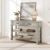 GarveeHome Entryway Table, Console Table with 2 Storage Drawers, 3 Tier Farmhouse Wooden Sofa Table, Hallway Tables for Entryway, Living Room-Grey GarveeHome