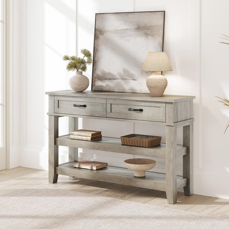 GarveeHome Entryway Table, Console Table with 2 Storage Drawers, 3 Tier Farmhouse Wooden Sofa Table, Hallway Tables for Entryway, Living Room-Grey GarveeHome