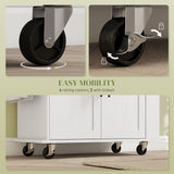 HOMCOM Kitchen Island with Storage, Rolling Kitchen Cart with AC Outlets and USB Ports, Microwave Stand with Towel and Spice Rack, White HOMCOM