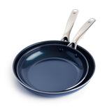 Blue Diamond Cookware 9.5" & 11" Frying Pan Skillet Set, Diamond Infused Ceramic Healthy Nonstick, PFAS & PFOA-Free, Dishwasher Safe, Oven Safe, Even Heating, Metal Utensil Safe, Warp Control, Blue Blue Diamond