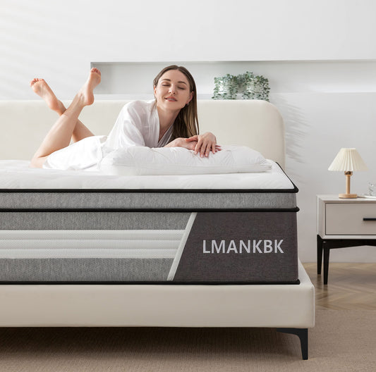 LMANKBK King Mattress, 12 Inch Innerspring Hybrid Mattress in a Box with Gel Memory Foam, Individually Wrapped Encased Coil Pocket Spring Mattress, Pressure Relief, Medium Firm Support, 76"*80"*12"