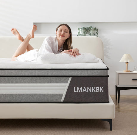 LMANKBK King Mattress, 12 Inch Innerspring Hybrid Mattresses in a Box with Gel Memory Foam, Individually Wrapped Encased Coil Pocket Spring Mattress, Pressure Relief, Medium Firm Support,76"*80"*12" LMANKBK