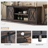 AMERLIFE 4-Piece Farmhouse Table Set Includes Sliding Barn Door TV Stand, Coffee Table& Two End Tables, Side Table with Charging Station and USB Ports, for Living Room, Dark Oak, 66" AMERLIFE