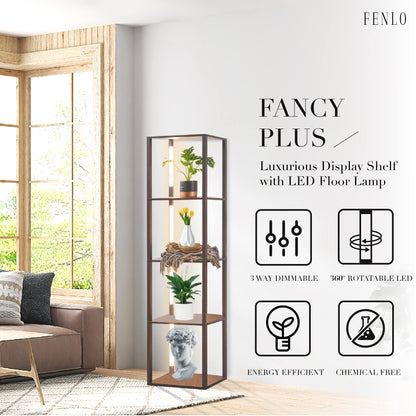 FENLO Fancy - LED Display Shelf with Dimmable Lights, LED Shelf Floor Lamps for Living Room, Sturdy Corner Shelf Curio Cabinet Display, Tall Floor Lamps with Shelves