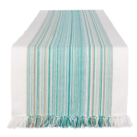 DII Everyday Collection Fringed Stripe Tabletop, Table Runner, 14x72, Teal DII