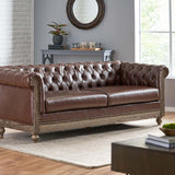 Merax PU Chesterfield Sofa, Retro Style Upholstered 3 Seater Leather Couch Rolled Arm for Living Room Bedroom Office, Dark Brown Merax