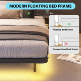 YGEOMER Twin Size Floating Bed Frame with Charging Station, Modern Metal Platform Bed Frames with LED Light, Easy Assembly, Black YGEOMER