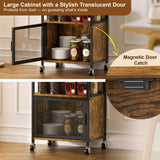 Bliesosfud Kitchen Microwave Cart with Single Door Cabinet,4 Tier Rolling Microwave Stand with Storage,Small Kitchen Island with Adjustable Shelf, Kitchen Coffee Cart Rack for Living Dining Room Bliesosfud