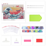 Lxmsja Cherry Blossom Diamond Art Kits for Adults, Great Wave DIY Full Drill Diamond Painting Kits for Beginners, 5D Gem Art Crafts for Adults, Home Wall Decor 16x12 inch Lxmsja