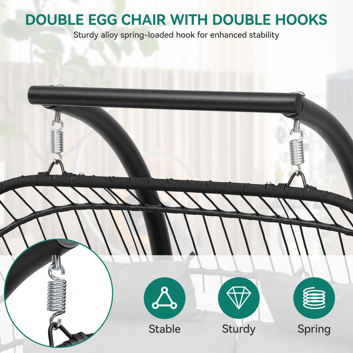 YITAHOME Hanging Egg Swing Chair with Stand Egg Chair Wicker Indoor Outdoor Hammock Egg Chair with Cushions 550lbs for Patio, Bedroom, Garden and Balcony YITAHOME