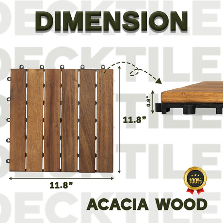 VICTORY RELAX Acacia Wood Decking Tiles 9PCS - Easy Snap Interlocking Deck Tiles for Patio Poolside Balcony Decor - All Weather Waterproof Flooring for Indoor & Outdoor (Round Joints) VICTORY RELAX