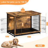 Vongrasig Dog Crate Furniture, Side End Table, Modern Wooden Kennel for Dogs Indoor, Heavy-Duty Dog Cage with Multi-Purpose Removable Tray, Double-Door Dog House, Rustic Brown Vongrasig