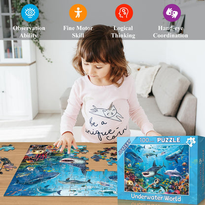 JOYZEXY Puzzles for Kids Ages 4-6 6-8 8-10, Underwater World Ocean Puzzles 100 Pieces for Kids Learning Educational Puzzle Toys for Boys and Girls