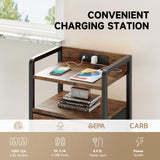 Night Stand Bedside Table Bedroom - Nightstand with Charging Station, Bed Side Table with LED Light Strip, End Table with U-S-B Ports & AC Outlets, Storage Shelf & 2 Fabric Drawers, Rustic Brown Lazzanto