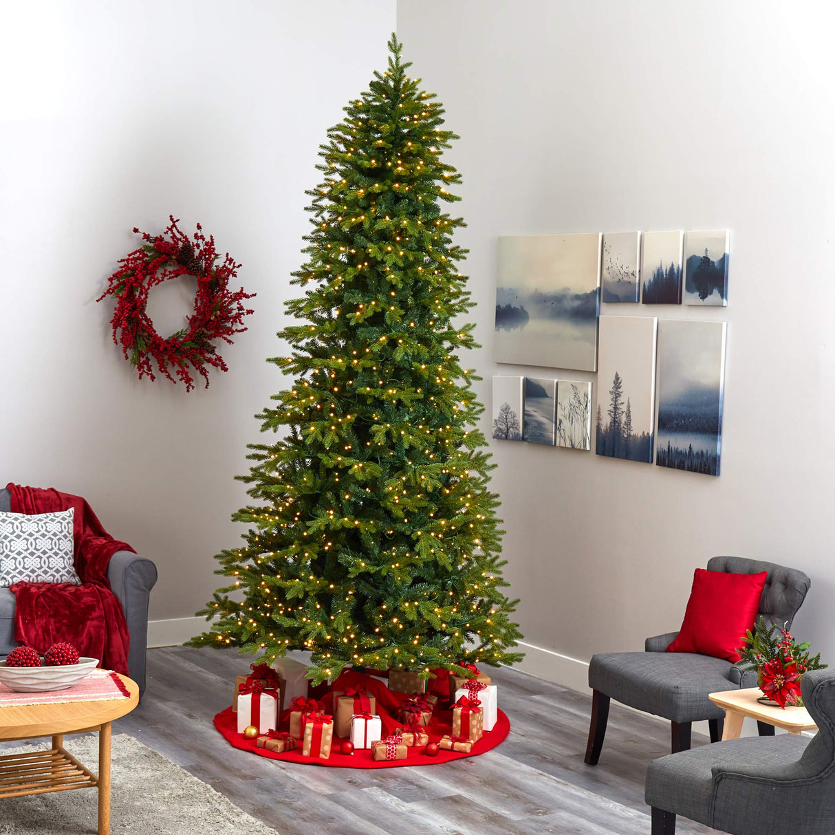 Nearly Natural 10ft. Belgium Fir Natural Look Artificial Christmas Tree with 1050 Clear LED Lights Nearly Natural