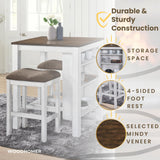 WOODHOMER 3-Piece Wooden Dining Table Set, Kitchen Island with Seating for 2, Kitchen Bar Table with Stools, Counter Height Dining Table Set, Antique Dark Oak & White, Farmhouse Style WOODHOMER